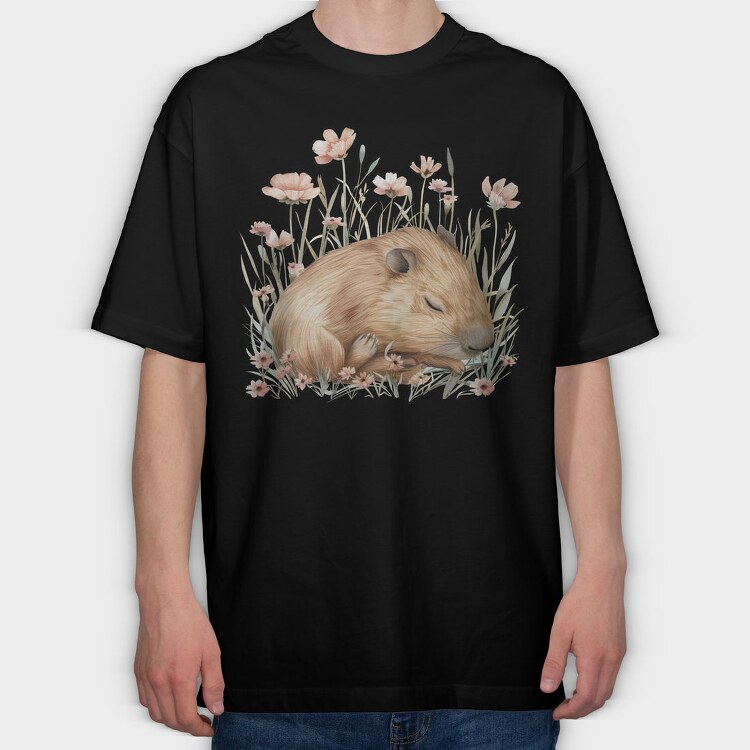 Boho Cuddly Capybara, Tricou Oversize Barbati (Unisex)