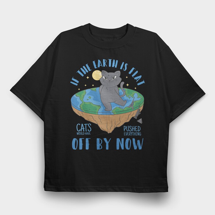 Bad Cat Flat Earth, Tricou Oversize Barbati (Unisex)