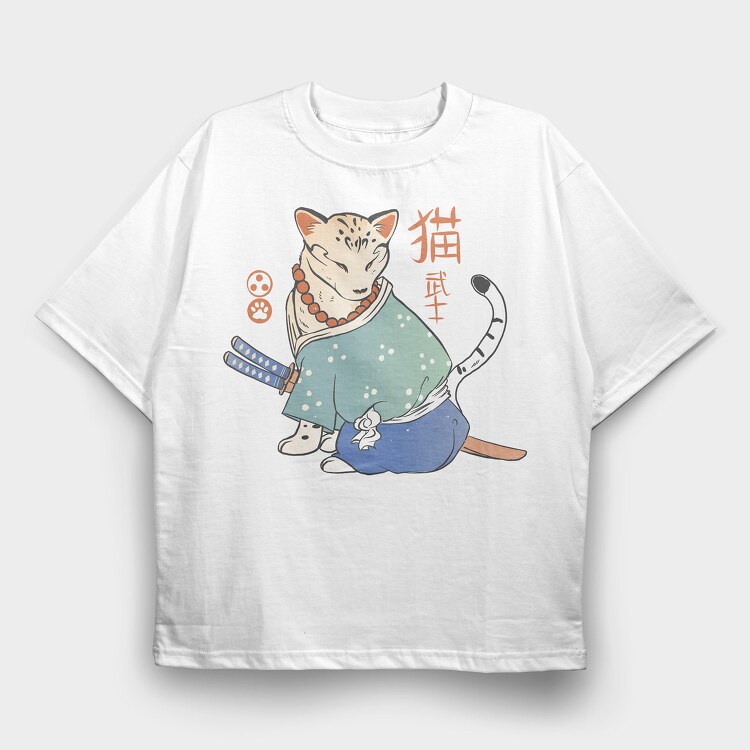 Samurai Cat Traditional, Tricou Oversize Barbati (Unisex)