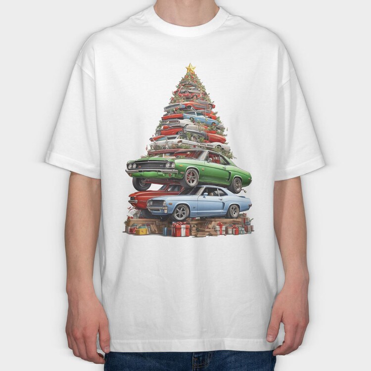 Christmas Tree Muscle Madness Cars, Tricou Oversize Barbati (Unisex)