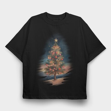 Christmas Tree Watercolor, Tricou Oversize Barbati (Unisex)