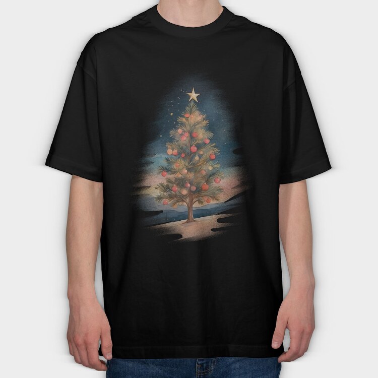 Christmas Tree Watercolor, Tricou Oversize Barbati (Unisex)