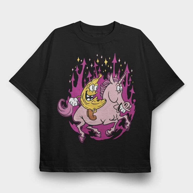 Banana Riding a Unicorn, Tricou Oversize Barbati (Unisex)