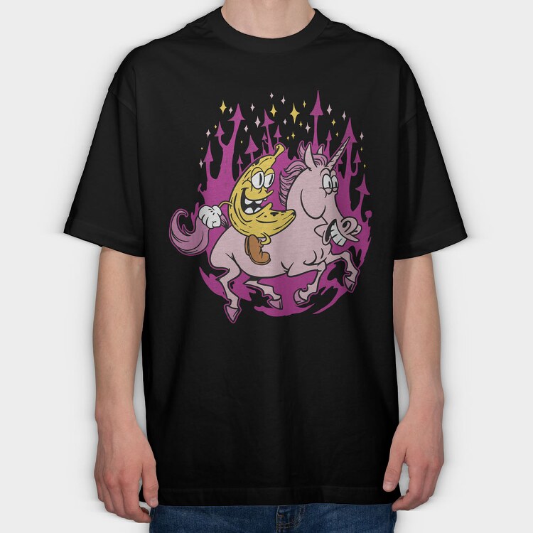 Banana Riding a Unicorn, Tricou Oversize Barbati (Unisex)