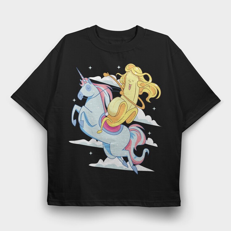 Banana Riding Unicorn, Tricou Oversize Barbati (Unisex)