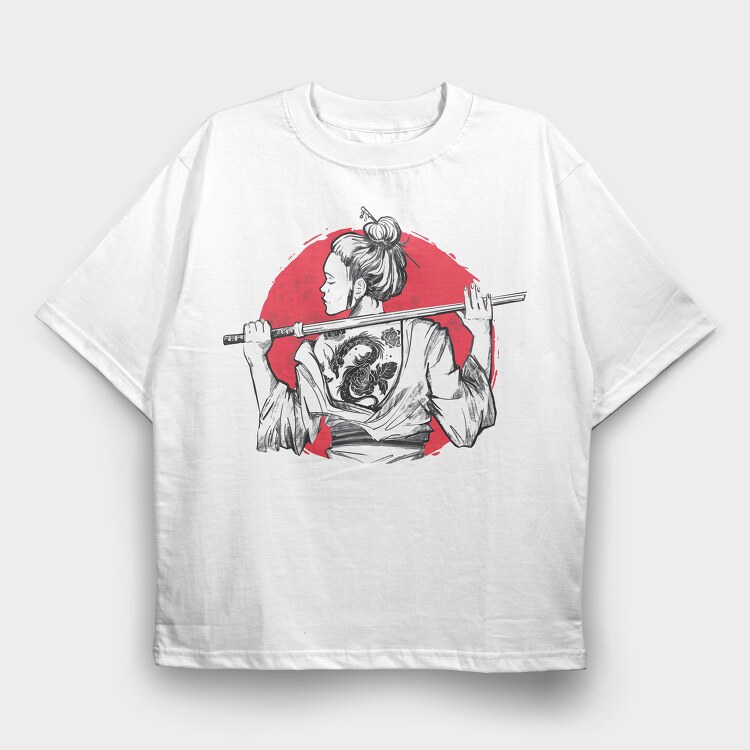 Samurai Girl Tattoo, Tricou Oversize Barbati (Unisex)