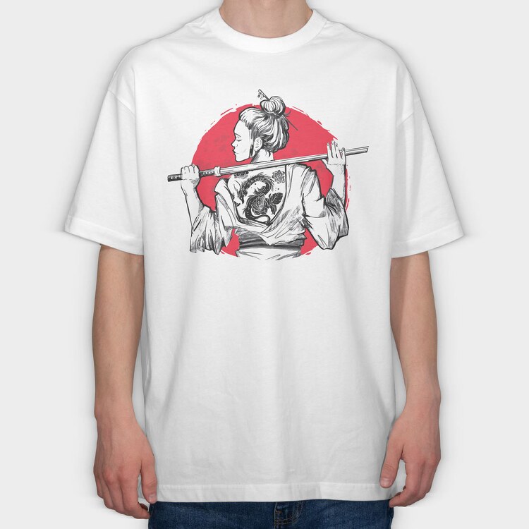 Samurai Girl Tattoo, Tricou Oversize Barbati (Unisex)