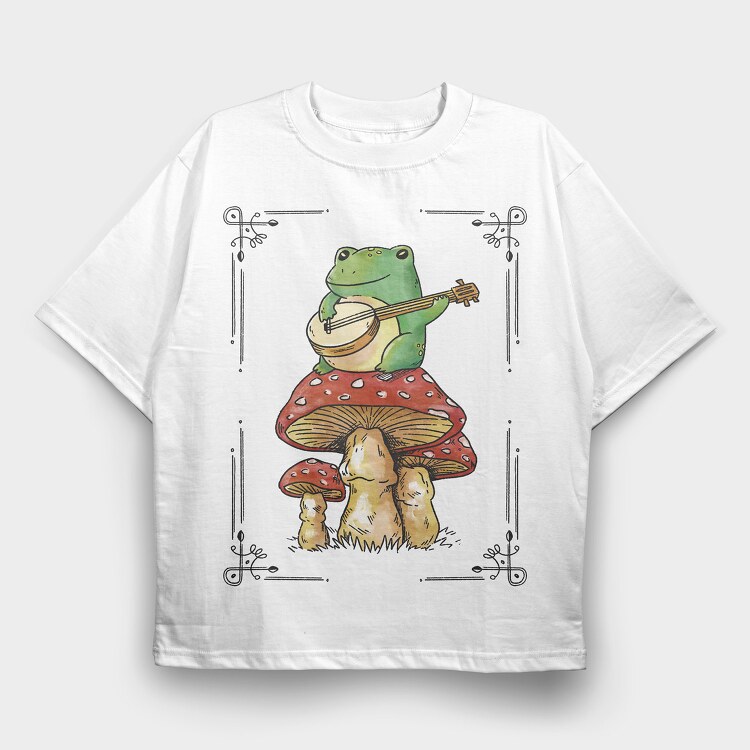 Banjo Frog on a Mushroom, Tricou Oversize Barbati (Unisex)