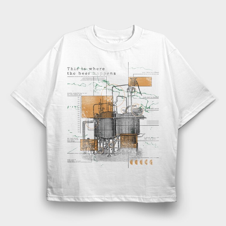 Infographics Beer Factory, Tricou Oversize Barbati (Unisex)