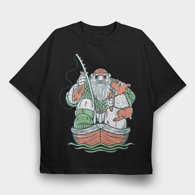 Fisherman and Dog, Tricou Oversize Barbati (Unisex)