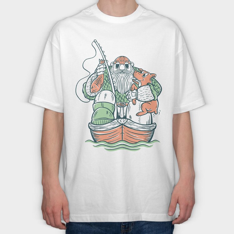 Fisherman and Dog, Tricou Oversize Barbati (Unisex)