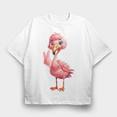 Flamingo Victory Sign, Tricou Oversize Barbati (Unisex)