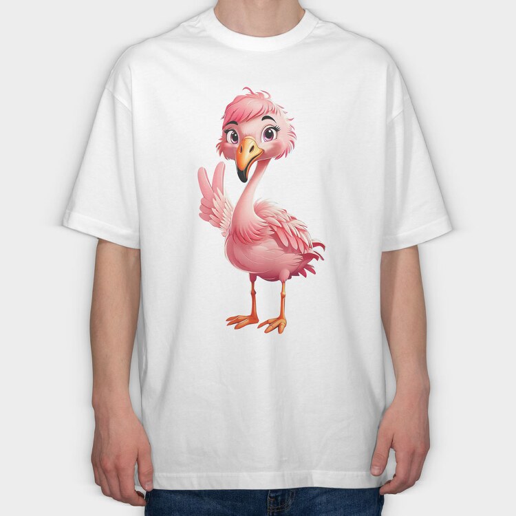 Flamingo Victory Sign, Tricou Oversize Barbati (Unisex)