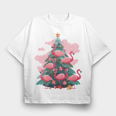 Flamingos Christmas Tree, Tricou Oversize Barbati (Unisex)