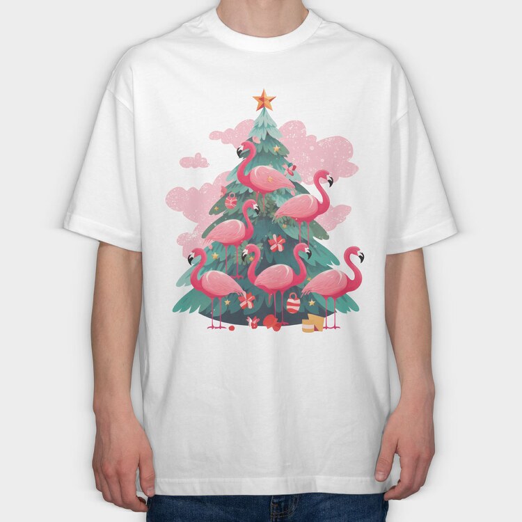 Flamingos Christmas Tree, Tricou Oversize Barbati (Unisex)