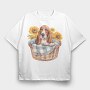 Basset Hound Sunflowers, Tricou Oversize Barbati (Unisex)
