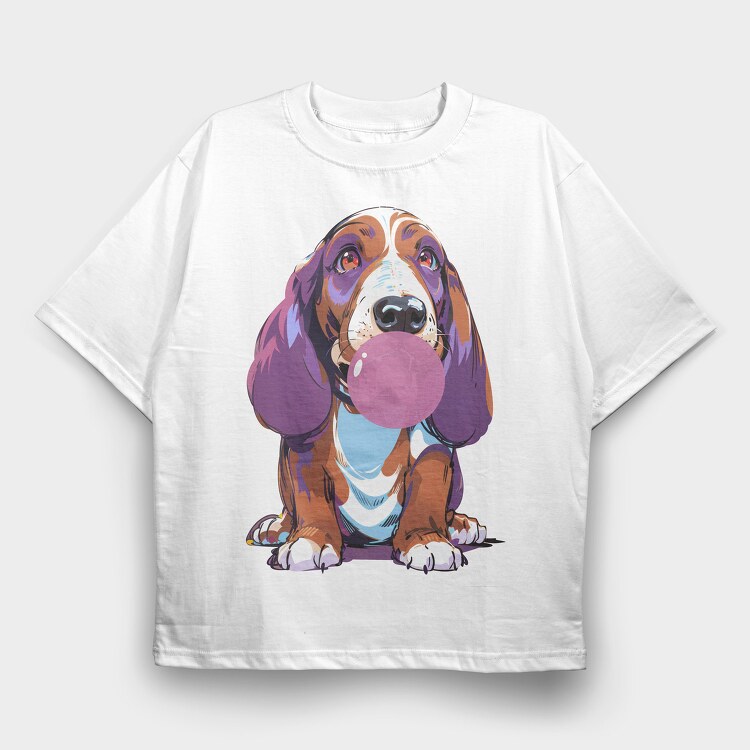 Bassethoundbubblegum, Tricou Oversize Barbati (Unisex)