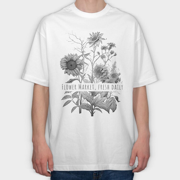 Flower Market Botanical Illustration, Tricou Oversize Barbati (Unisex)