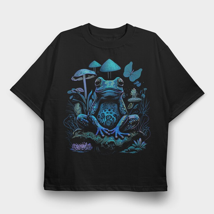 Trippy Frog Mushroom, Tricou Oversize Barbati (Unisex)