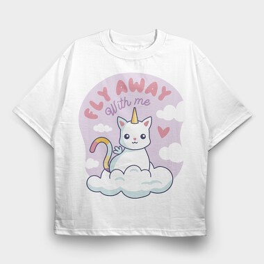Fly Away With Me Unicorn Cat, Tricou Oversize Barbati (Unisex)
