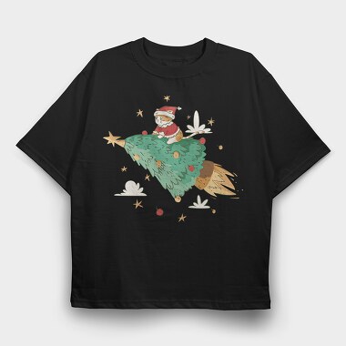 Santa Cat Christmas Tree, Tricou Oversize Barbati (Unisex)
