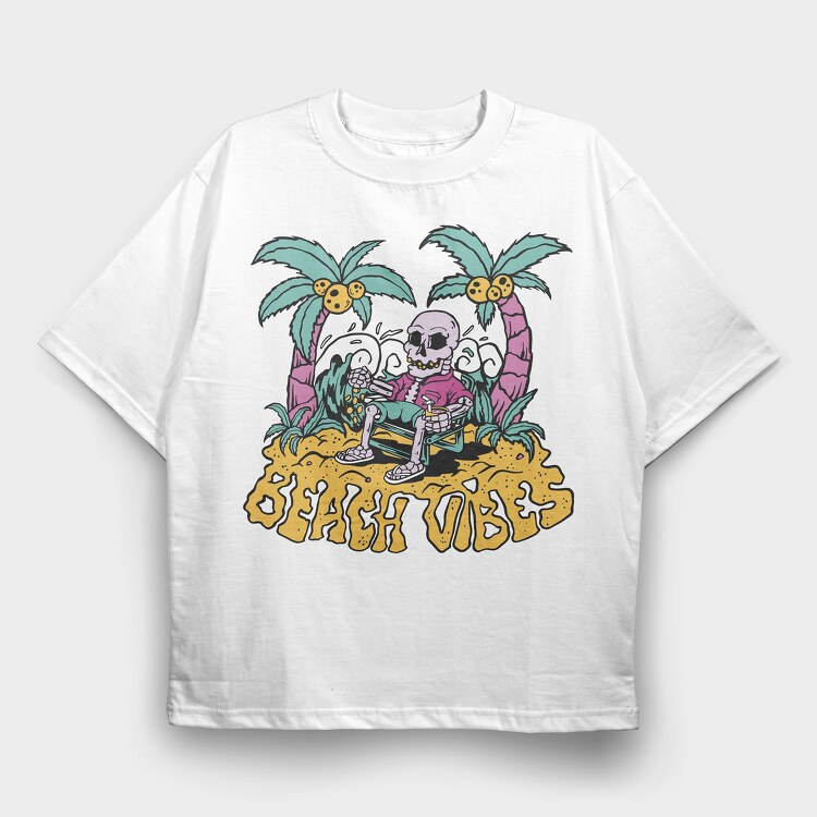 Beach Vibes Skeleton, Tricou Oversize Barbati (Unisex)