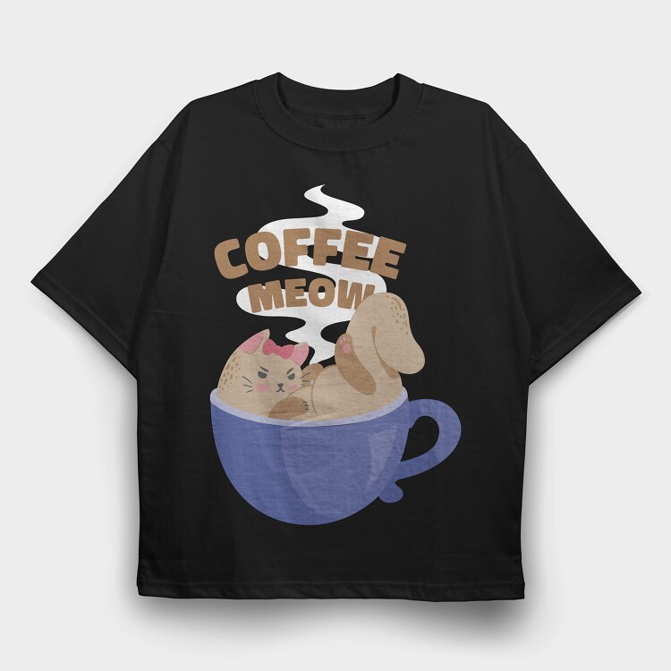 Coffee Cat 2, Tricou Oversize Barbati (Unisex)