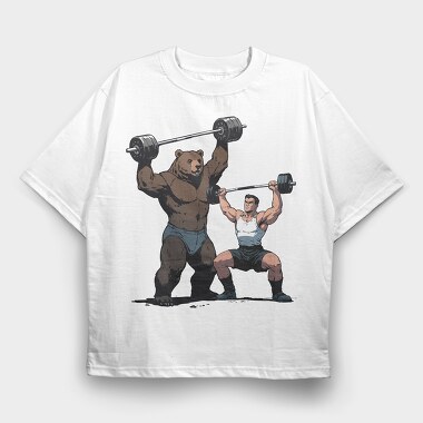Bear and Man Lifting Weights, Tricou Oversize Barbati (Unisex)