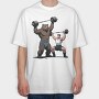Bear and Man Lifting Weights, Tricou Oversize Barbati (Unisex)