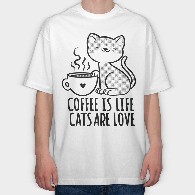 Coffee Cat Love, Tricou Oversize Barbati (Unisex)