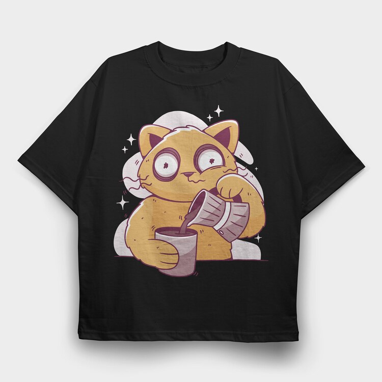 Coffee Cat, Tricou Oversize Barbati (Unisex)