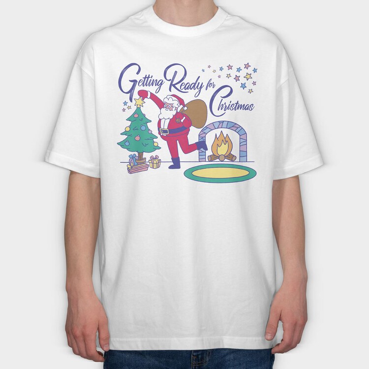 Santa Getting Ready for Christmas, Tricou Oversize Barbati (Unisex)