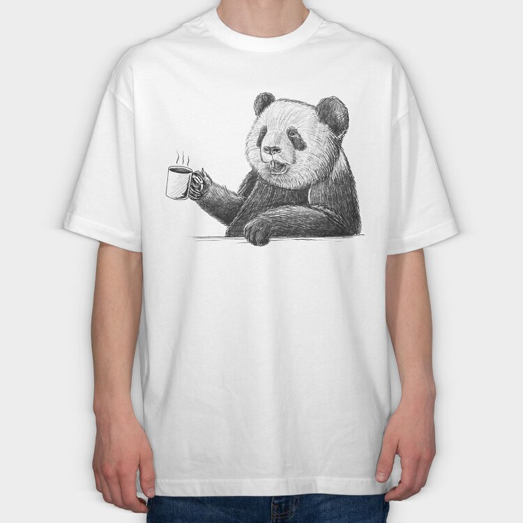 Coffee Panda Sketch, Tricou Oversize Barbati (Unisex)