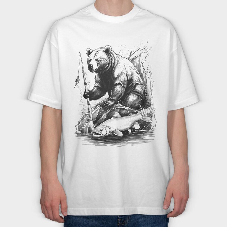 Bear Fishing, Tricou Oversize Barbati (Unisex)