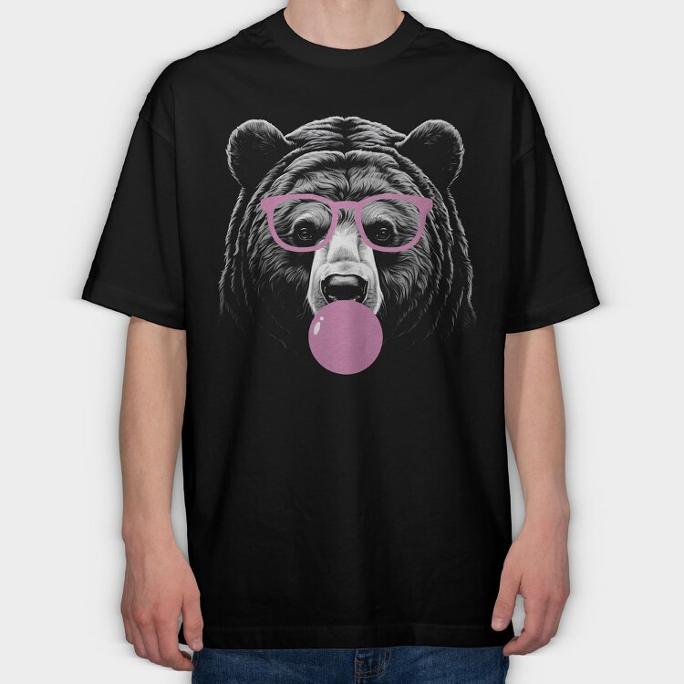 Bear Monochrome Bubblegum, Tricou Oversize Barbati (Unisex)
