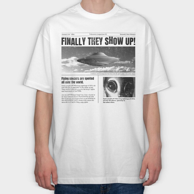 Ufo Newspaper, Tricou Oversize Barbati (Unisex)