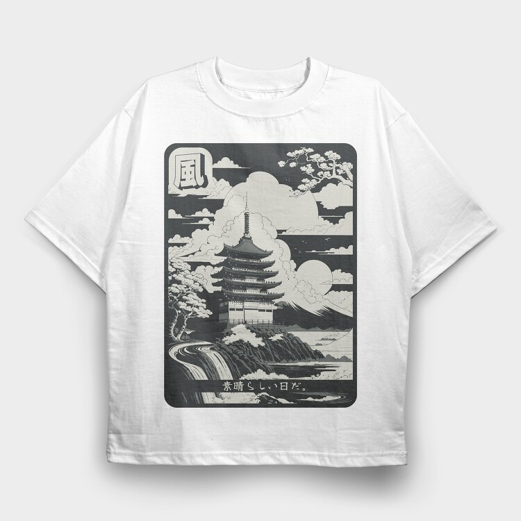 Japanese Temple, Tricou Oversize Barbati (Unisex)