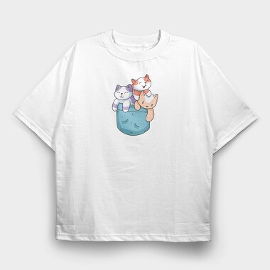 Colored Cats Pocket, Tricou Oversize Barbati (Unisex)