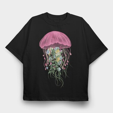 Jellyfish and Flowers, Tricou Oversize Barbati (Unisex)