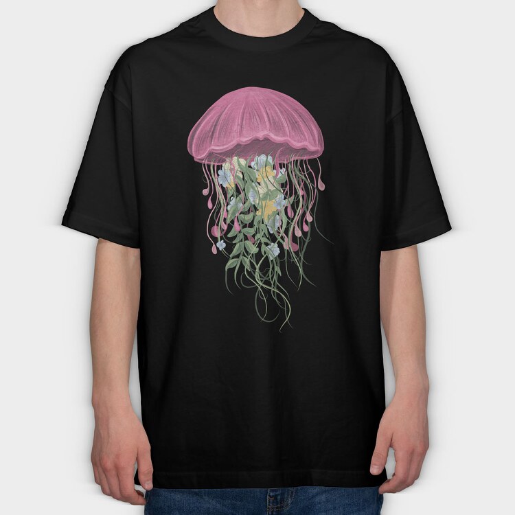 Jellyfish and Flowers, Tricou Oversize Barbati (Unisex)