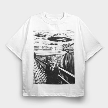 Scared Cat Ufo, Tricou Oversize Barbati (Unisex)