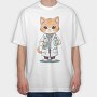 Scientist Cat, Tricou Oversize Barbati (Unisex)