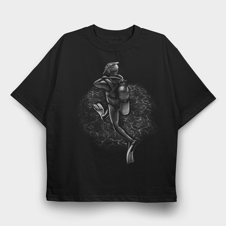 Scuba Diver Monochrome, Tricou Oversize Barbati (Unisex)