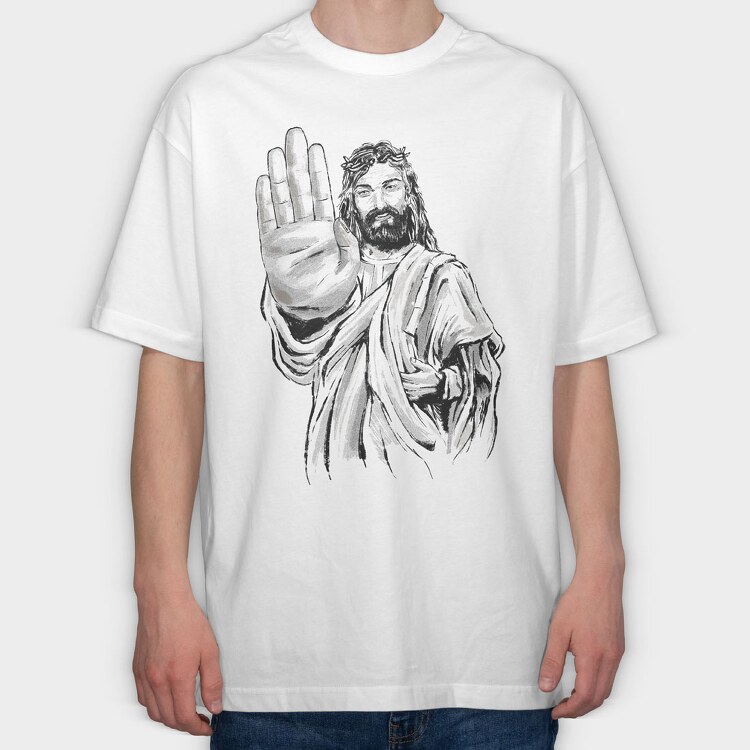 Jesus Stop Sign, Tricou Oversize Barbati (Unisex)