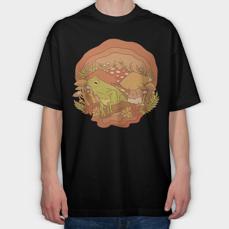 Frog and Mushrooms Vintage, Tricou Oversize Barbati (Unisex)