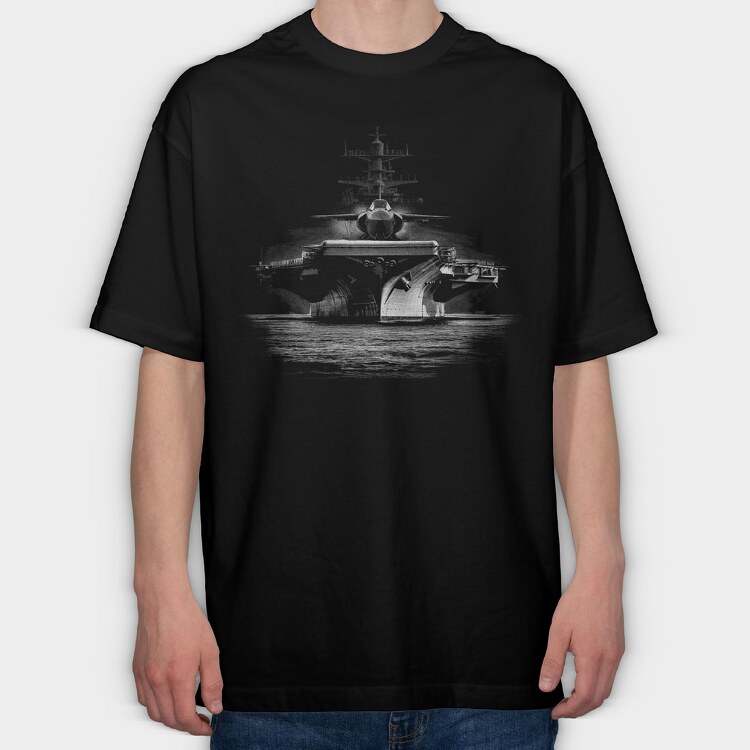 Jet Aircraft Carrier Monochrome, Tricou Oversize Barbati (Unisex)