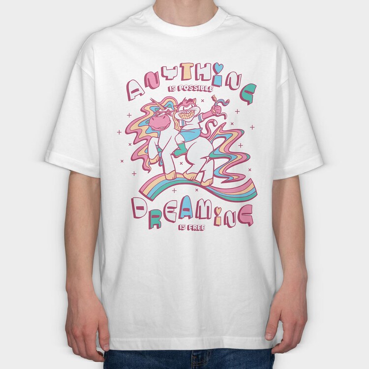 Unicorn and Cat Anything Is Possible, Tricou Oversize Barbati (Unisex)