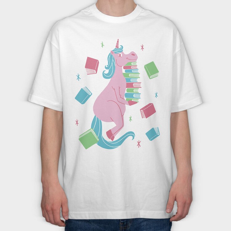 Unicorn Book Lover, Tricou Oversize Barbati (Unisex)