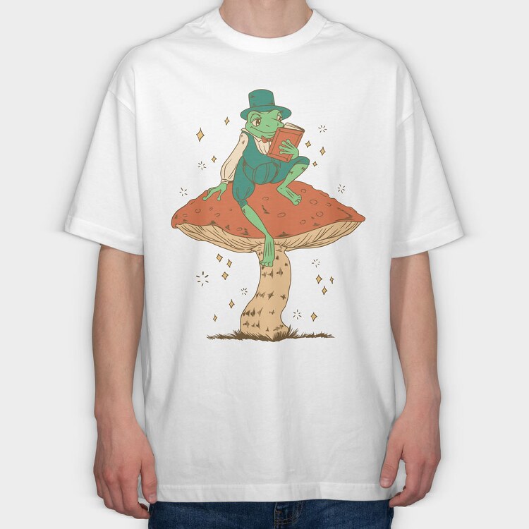 Frog Cottagecore Reading, Tricou Oversize Barbati (Unisex)