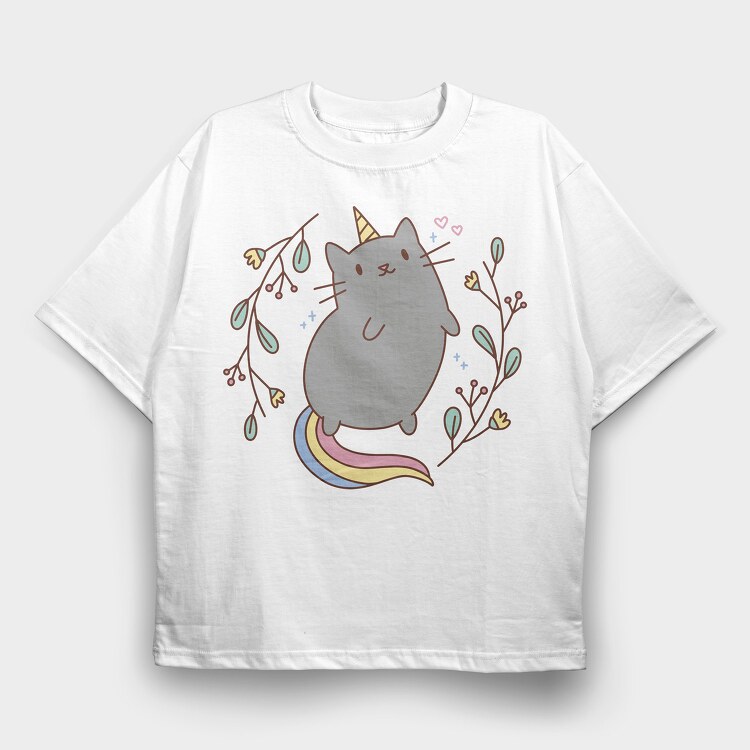 Unicorn Cat Cute, Tricou Oversize Barbati (Unisex)